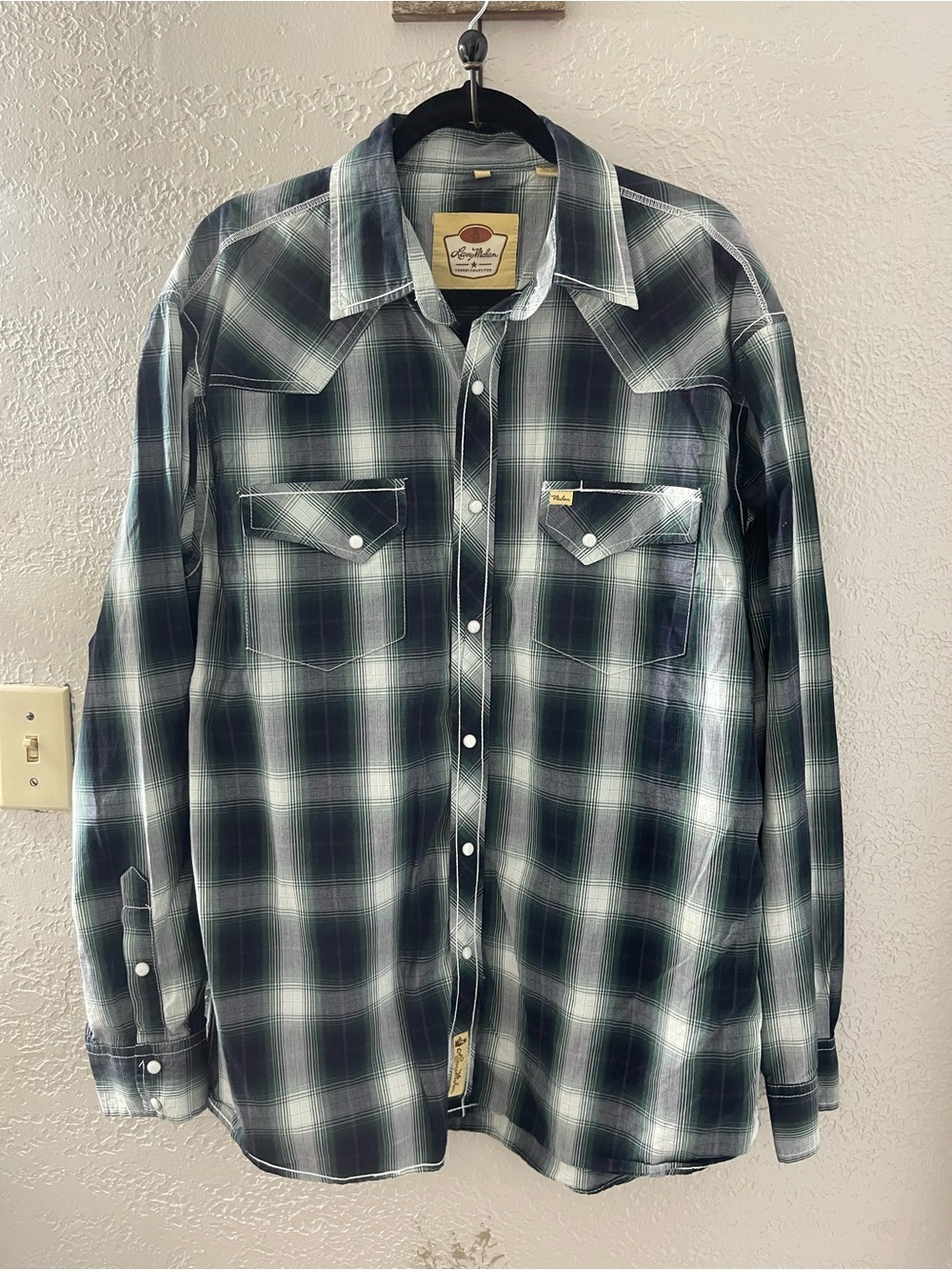 Larry Mahan Black and White Plaid Western Snap Shirt XL